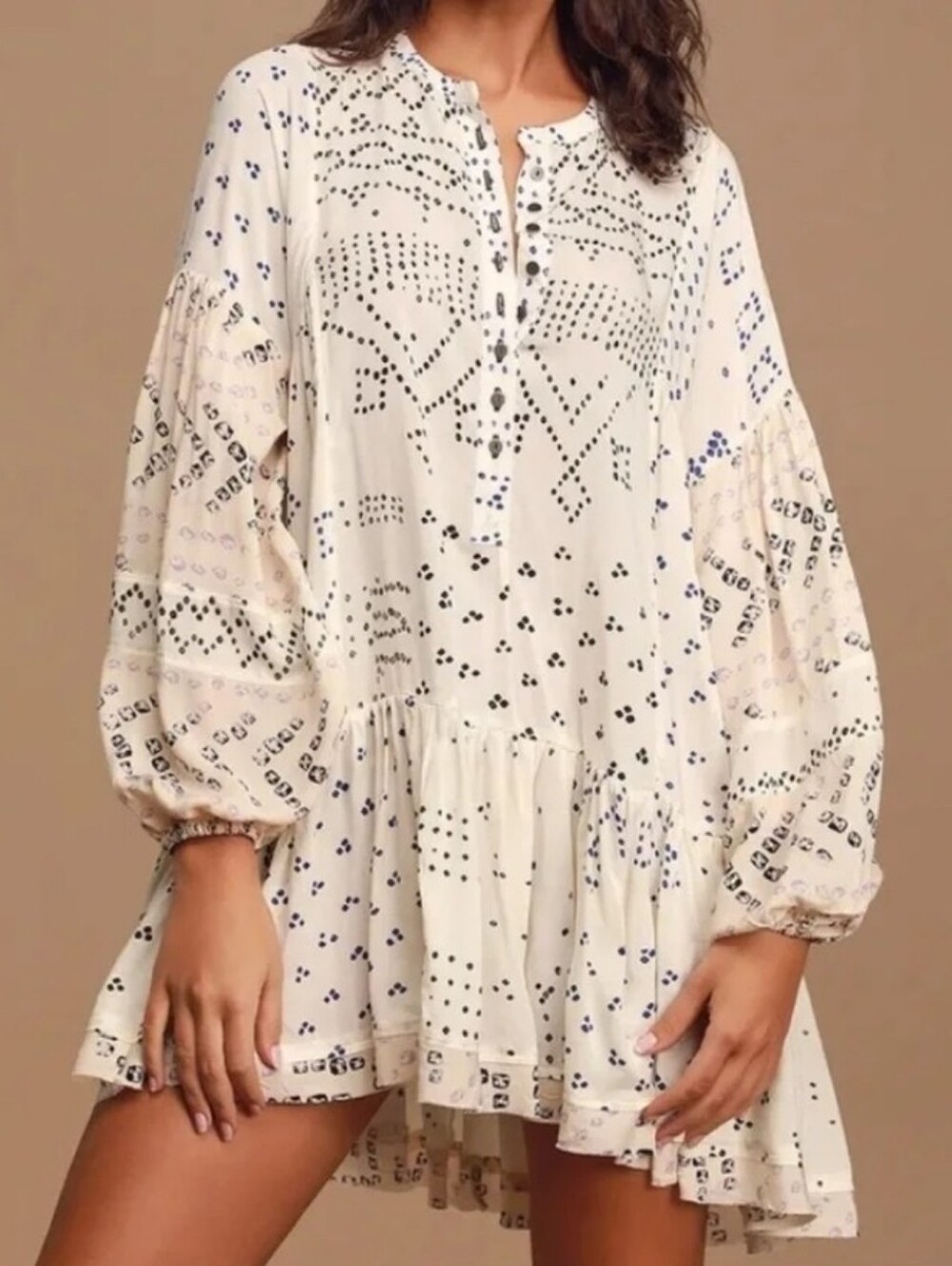 Free People Cream Printed Tiered Peasant Tunic